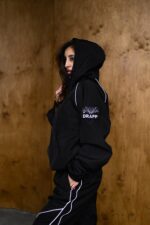 Женский Черный Спортивный Костюм Плащевка с Кантом - Анорак с Капюшоном + Штаны Джоггеры