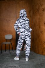 Женский Камуфляжный Серый Спортивный Костюм Плащевка с Кантом - Анорак с Капюшоном + Штаны Джоггеры