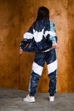 Женский Темно-Синий Спортивный Костюм Плащевка с Белыми Вставками - Олимпийка + Штаны Джоггеры