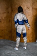 Женский Бежевый Спортивный Костюм Плащевка с Синими Вставками - Олимпийка + Штаны Джоггеры