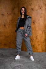 Женский Графитовый Спортивный Костюм Плащевка - Олимпийка + Штаны Карго