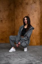 Женский Графитовый Спортивный Костюм Плащевка - Олимпийка + Штаны Карго