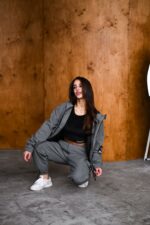 Женский Графитовый Спортивный Костюм Плащевка - Олимпийка + Штаны Карго