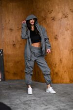 Женский Графитовый Спортивный Костюм Плащевка - Олимпийка + Штаны Карго