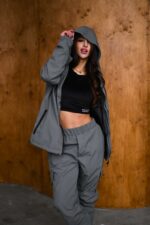 Женский Графитовый Спортивный Костюм Плащевка - Олимпийка + Штаны Карго
