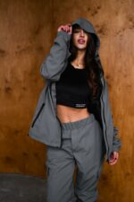 Женский Графитовый Спортивный Костюм Плащевка - Олимпийка + Штаны Карго