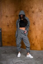 Женский Графитовый Спортивный Костюм Плащевка - Олимпийка + Штаны Карго