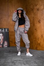 Женский Темно-Серый Спортивный Костюм Плащевка - Олимпийка + Штаны Карго