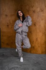 Женский Темно-Серый Спортивный Костюм Плащевка - Олимпийка + Штаны Карго