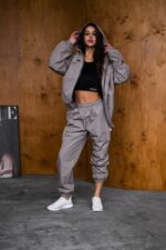 Женский Темно-Серый Спортивный Костюм Плащевка - Олимпийка + Штаны Карго