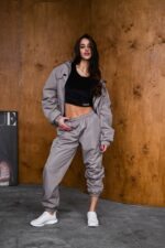 Женский Темно-Серый Спортивный Костюм Плащевка - Олимпийка + Штаны Карго