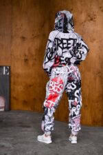 Женский Серый Спортивный Костюм Плащевка в Принт с Кантом - Анорак + Штаны Джоггеры