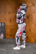 Женский Серый Спортивный Костюм Плащевка в Принт с Кантом - Анорак + Штаны Джоггеры