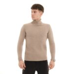 Мужской Базовый Бежевый Гольф Водолазка с Отворотом