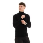 Мужской Базовый Черный Гольф Водолазка с Отворотом