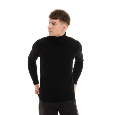 Мужской Базовый Черный Гольф Водолазка с Отворотом