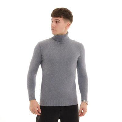 Мужской Базовый Серый Гольф Водолазка с Отворотом