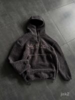 Мужское Теплое Графитовое Худи Оверсайз с Балаклавой - Плюшевое с Вышивкой