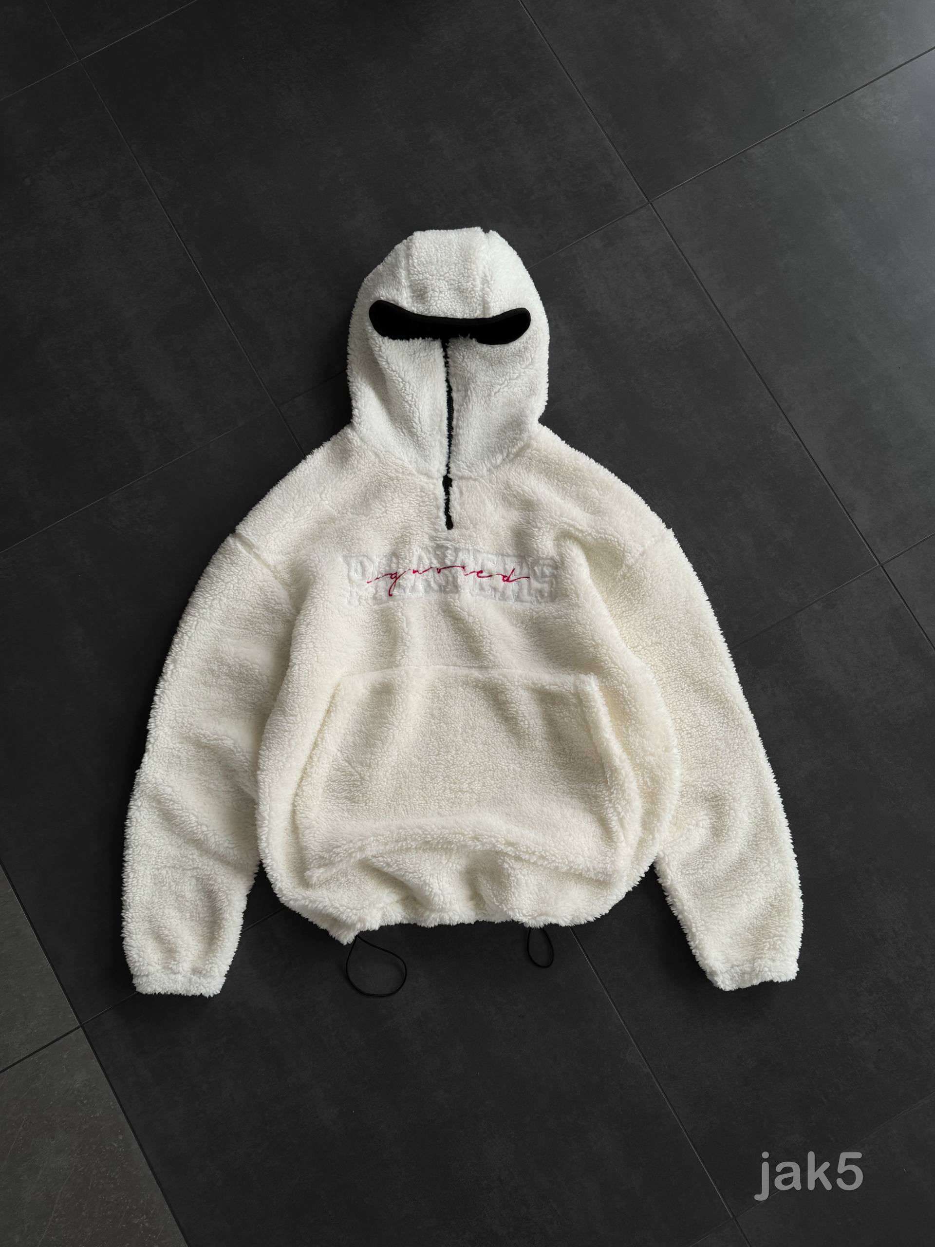 photo_2025-12-07_20-39-33 Мужское Белое Черное Худи Оверсайз с Балаклавой - Плюшевое с Вышивкой