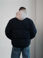 Мужская Зимняя Темно-Синяя Куртка Дутик на Молнии с Высоким Горлом