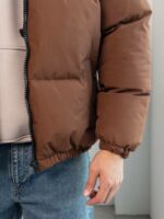 Мужская Зимняя Коричневая Куртка Дутик на Молнии с Высоким Горлом