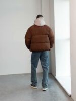 Мужская Зимняя Коричневая Куртка Дутик на Молнии с Высоким Горлом