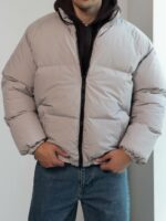 Мужская Зимняя Серая Куртка Дутик на Молнии с Высоким Горлом