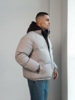 Мужская Зимняя Серая Куртка Дутик на Молнии с Высоким Горлом