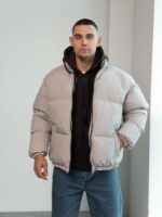 Мужская Зимняя Серая Куртка Дутик на Молнии с Высоким Горлом