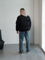 Мужская Зимняя Черная Куртка Дутик на Молнии с Высоким Горлом