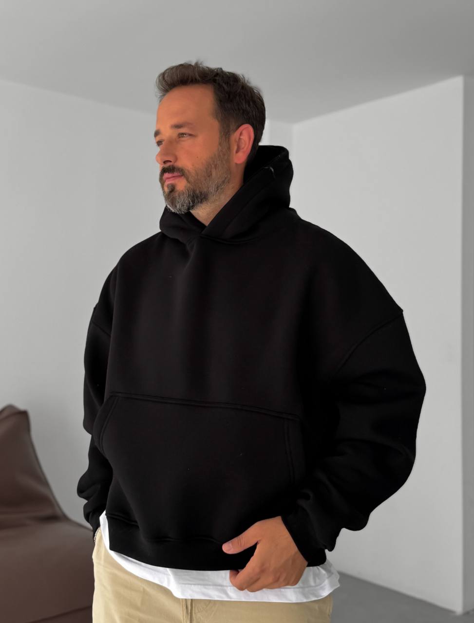 photo_2025-12-10_09-30-45 Мужское Объемное Теплое Черное Худи Оверсайз - Трехнитка на Флисе