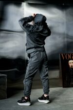 Женский Графитовый Спортивный Костюм Плащевка с Кантом - Анорак с Капюшоном + Штаны Джоггеры