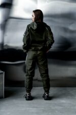 Женский Спортивный Костюм Хаки Плащевка с Кантом - Анорак с Капюшоном + Штаны Джоггеры