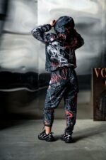 Женский Темно-Серый Спортивный Костюм Плащевка в Принт (Олимпийка + Штаны)