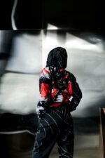 Женский Темно-Синий Спортивный Костюм Плащевка в Принт (Олимпийка + Штаны)