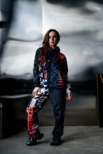 Женский Темно-Синий Спортивный Костюм Плащевка в Принт (Олимпийка + Штаны)