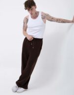 Мужские Широкие Коричневые Спортивные Штаны Оверсаз с Затяжками Внизу