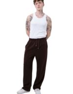 Мужские Широкие Коричневые Спортивные Штаны Оверсаз с Затяжками Внизу