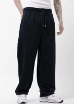 Мужские Широкие Черные Спортивные Штаны Оверсаз с Затяжками Внизу