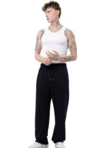 Мужские Широкие Черные Спортивные Штаны Оверсаз с Затяжками Внизу