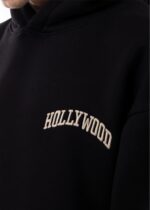 Мужское Утепленное Черное Худи Оверсайз на Флисе с Нашивками на Спине