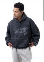 Мужское Утепленное Графитовое Худи Варенка Оверсайз на Флисе с Вышивками