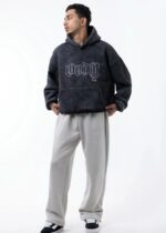 Мужское Утепленное Графитовое Худи Варенка Оверсайз на Флисе с Вышивками