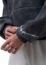 Мужское Утепленное Графитовое Худи Варенка Оверсайз на Флисе с Вышивками