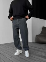 Мужские Графитовые Джинсы Багги - Широкие Джинсовые Штаны Прямого Кроя