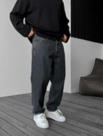 Мужские Графитовые Джинсы Багги - Широкие Джинсовые Штаны Прямого Кроя