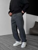 Мужские Графитовые Джинсы Багги - Широкие Джинсовые Штаны Прямого Кроя