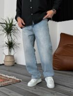 Мужские Голубые Джинсы Багги - Широкие Джинсовые Штаны Прямого Кроя