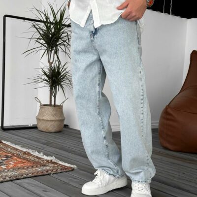 Мужские Светло-Голубые Джинсы Багги - Широкие Джинсовые Штаны Прямого Кроя