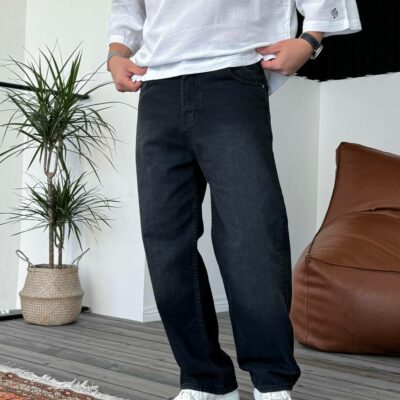 Мужские Черные Джинсы Багги - Широкие Джинсовые Штаны Прямого Кроя